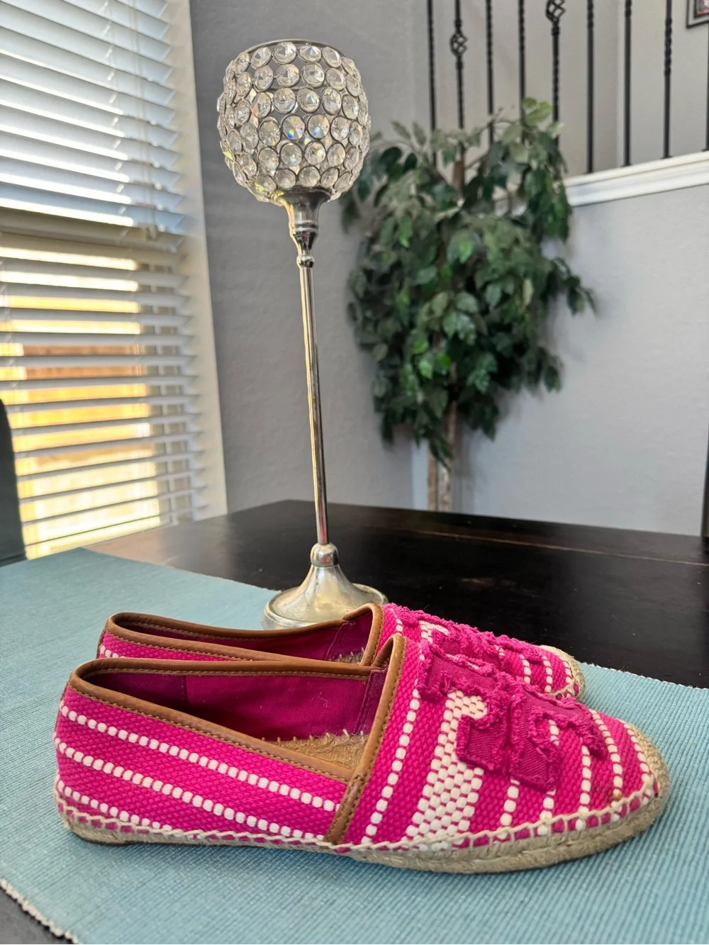 Tory Burch Pink Woven Espadrille Flats size 11